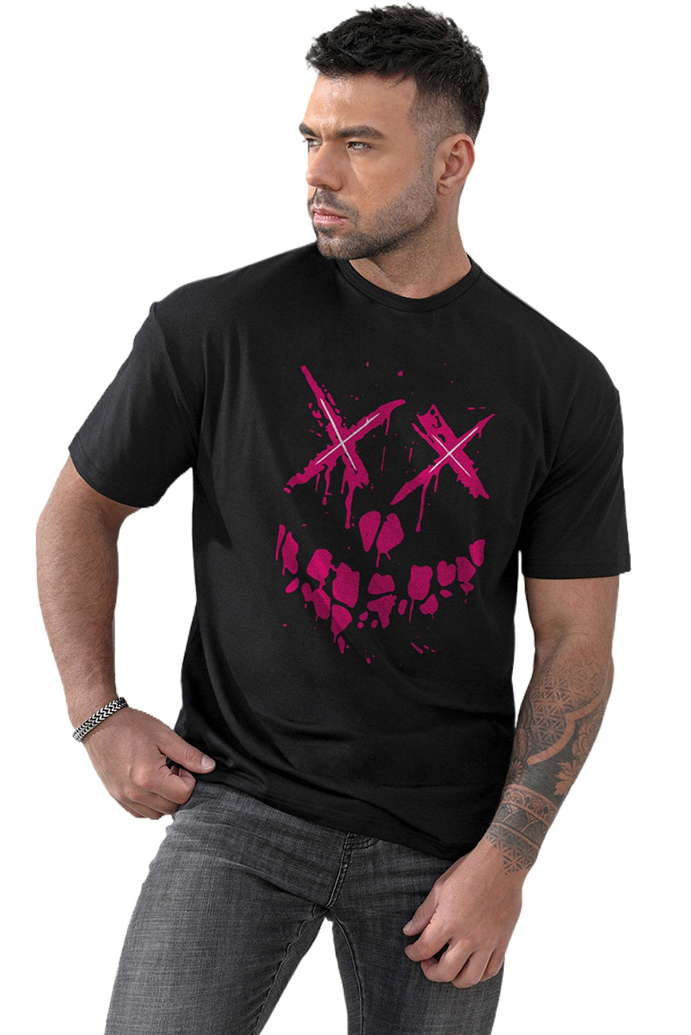 CRAYONS Letter Print O-neck Short Sleeve Men's T Shirt
