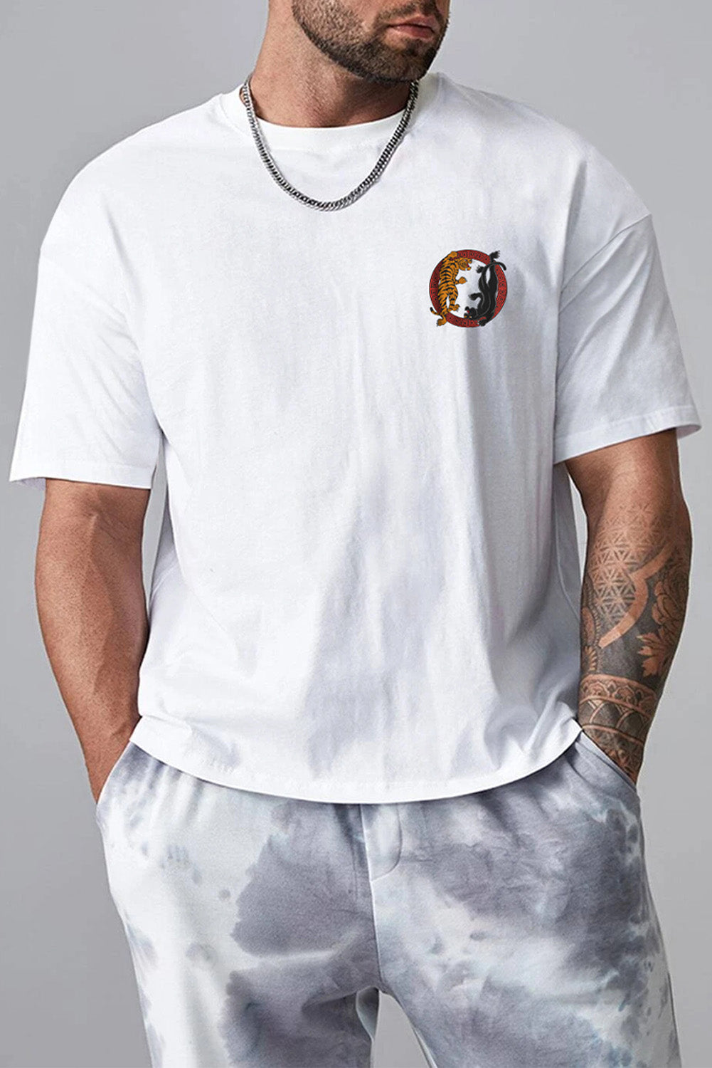 Robotic Bear Print Loose Drop Shoulder Men's T-shirt