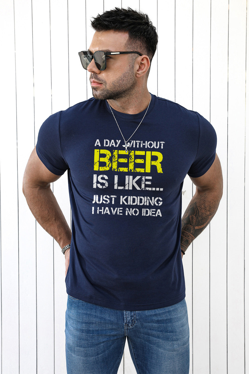 Crew Neck Slogan Letter Print Men's Graphic Tee