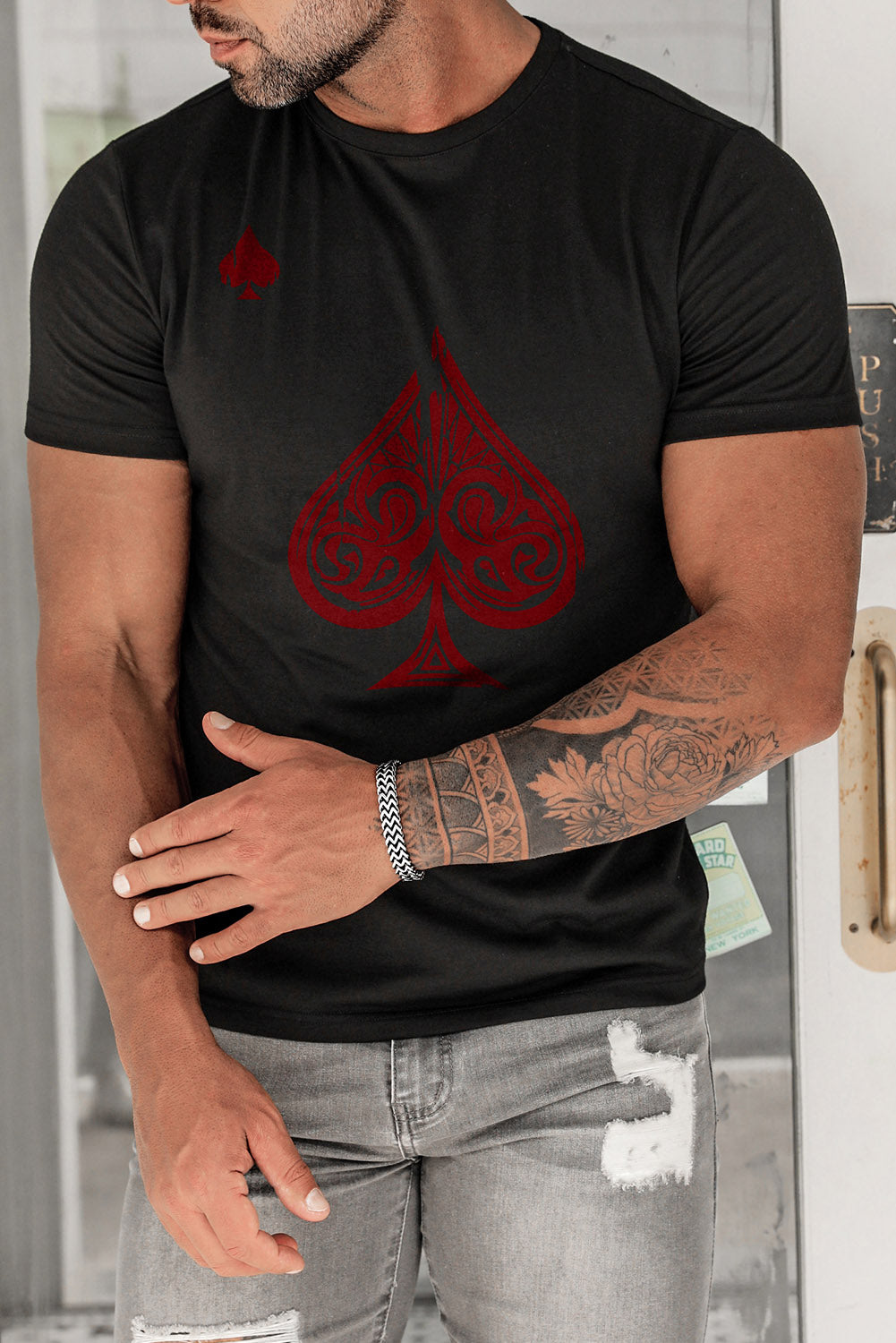 Men's Playing Cards Print Short Sleeve Graphic T-shirt