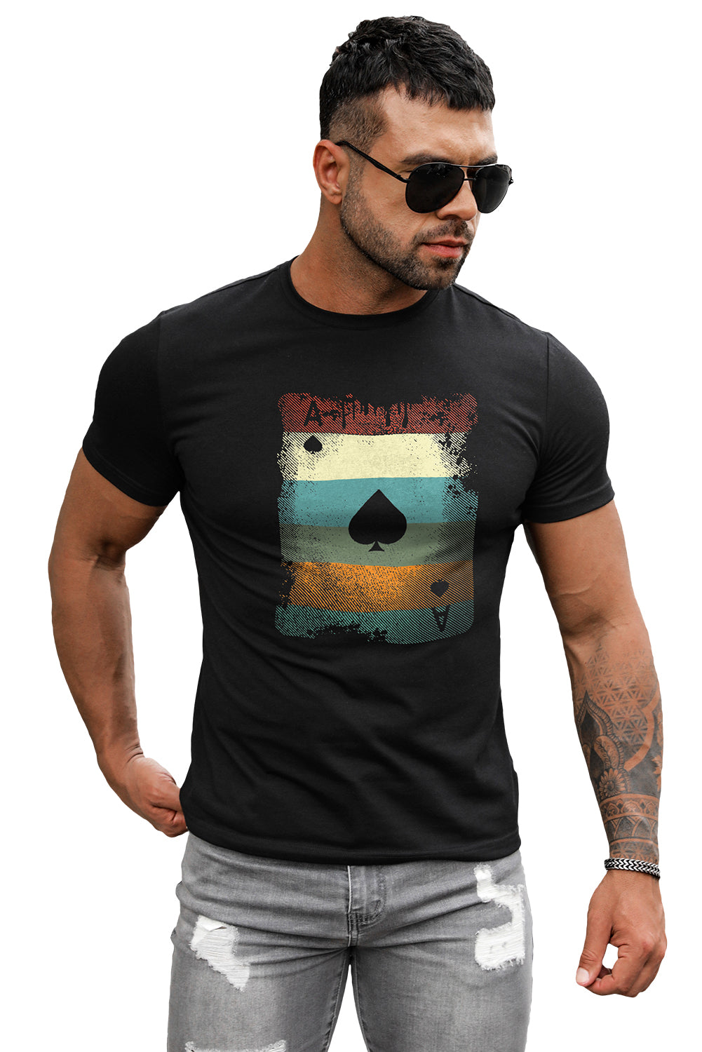 Men's Playing Cards Print Short Sleeve Graphic T-shirt