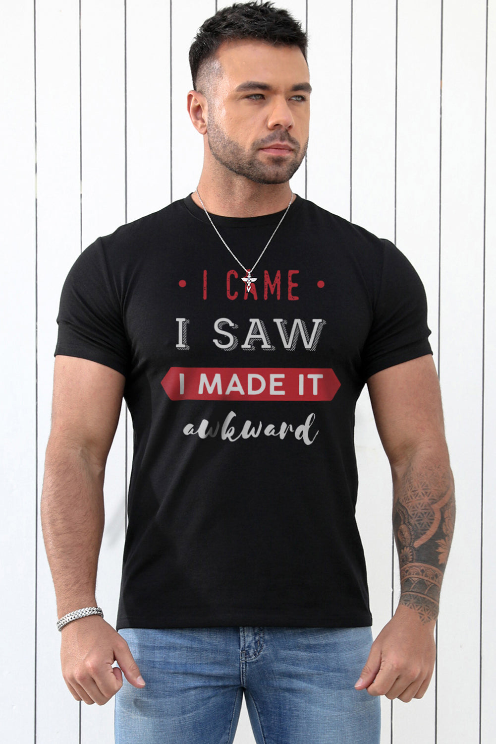 Crew Neck Slogan Letter Print Men's Graphic Tee