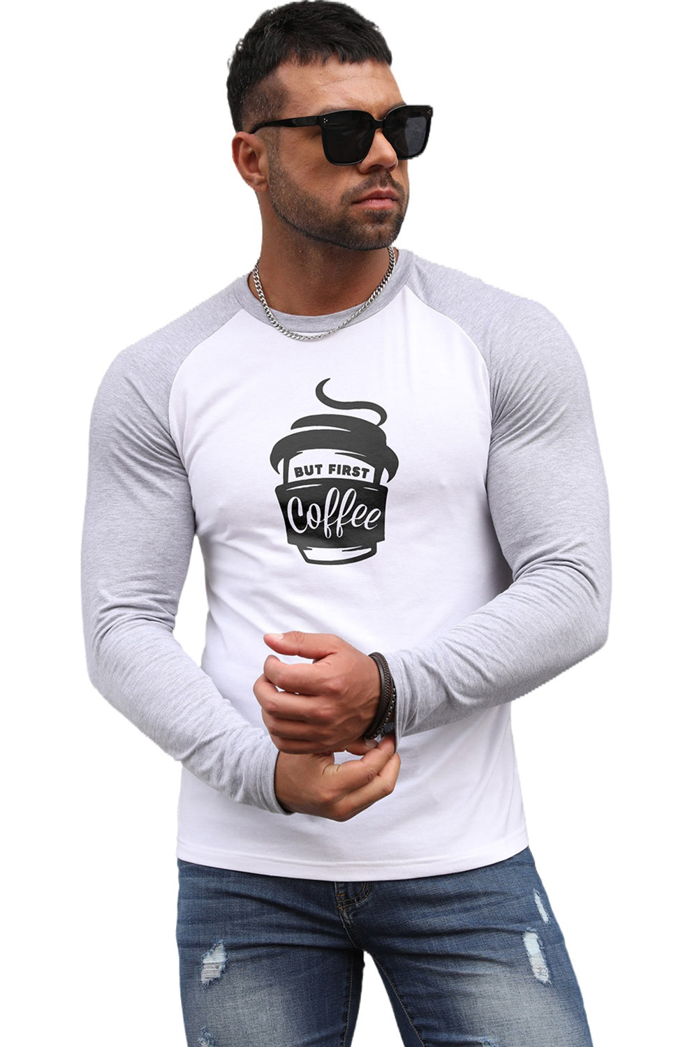 Men's Letter Skull Print Color Block Long Sleeve Top