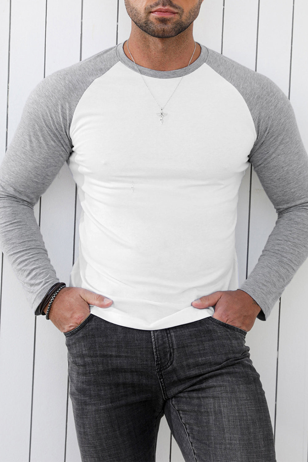 Men's Letter Skull Print Color Block Long Sleeve Top