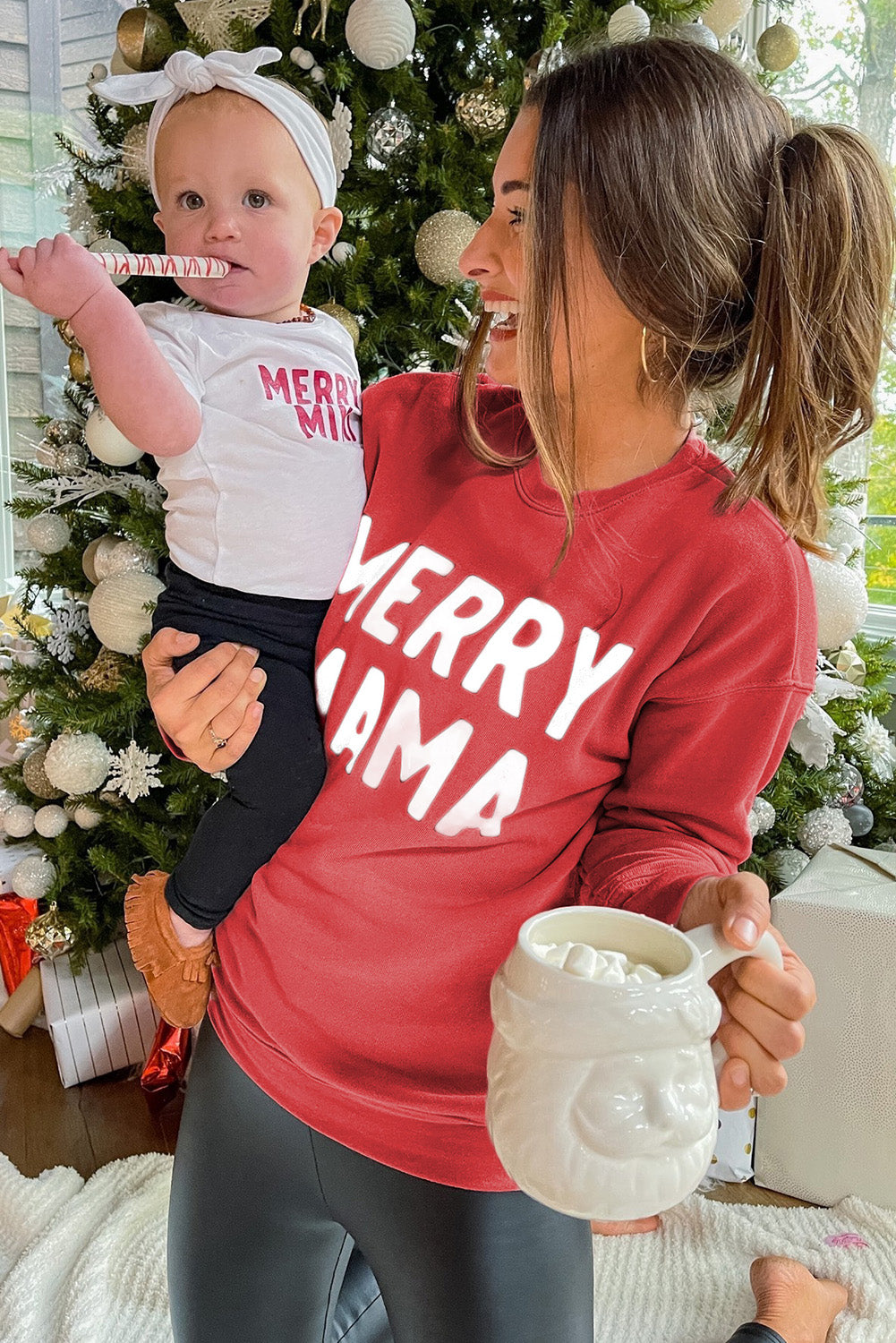 Merry Christmas Graphic Print Long Sleeve Sweatshirt