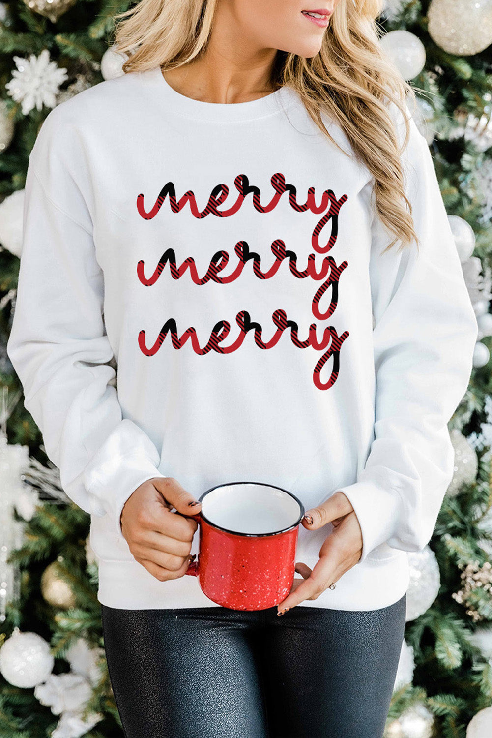 Merry Christmas Graphic Print Long Sleeve Sweatshirt
