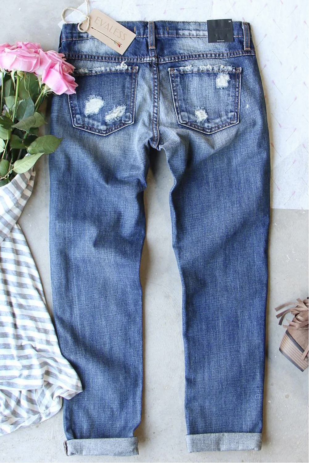 Butterfly Glitter Patchwork Acid Wash Distressed Jeans