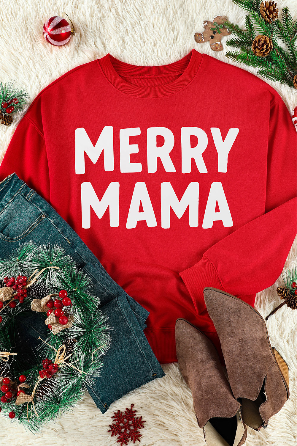 Merry Christmas Graphic Print Long Sleeve Sweatshirt