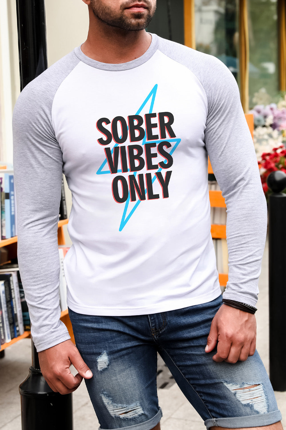 Men's Letter Skull Print Color Block Long Sleeve Top
