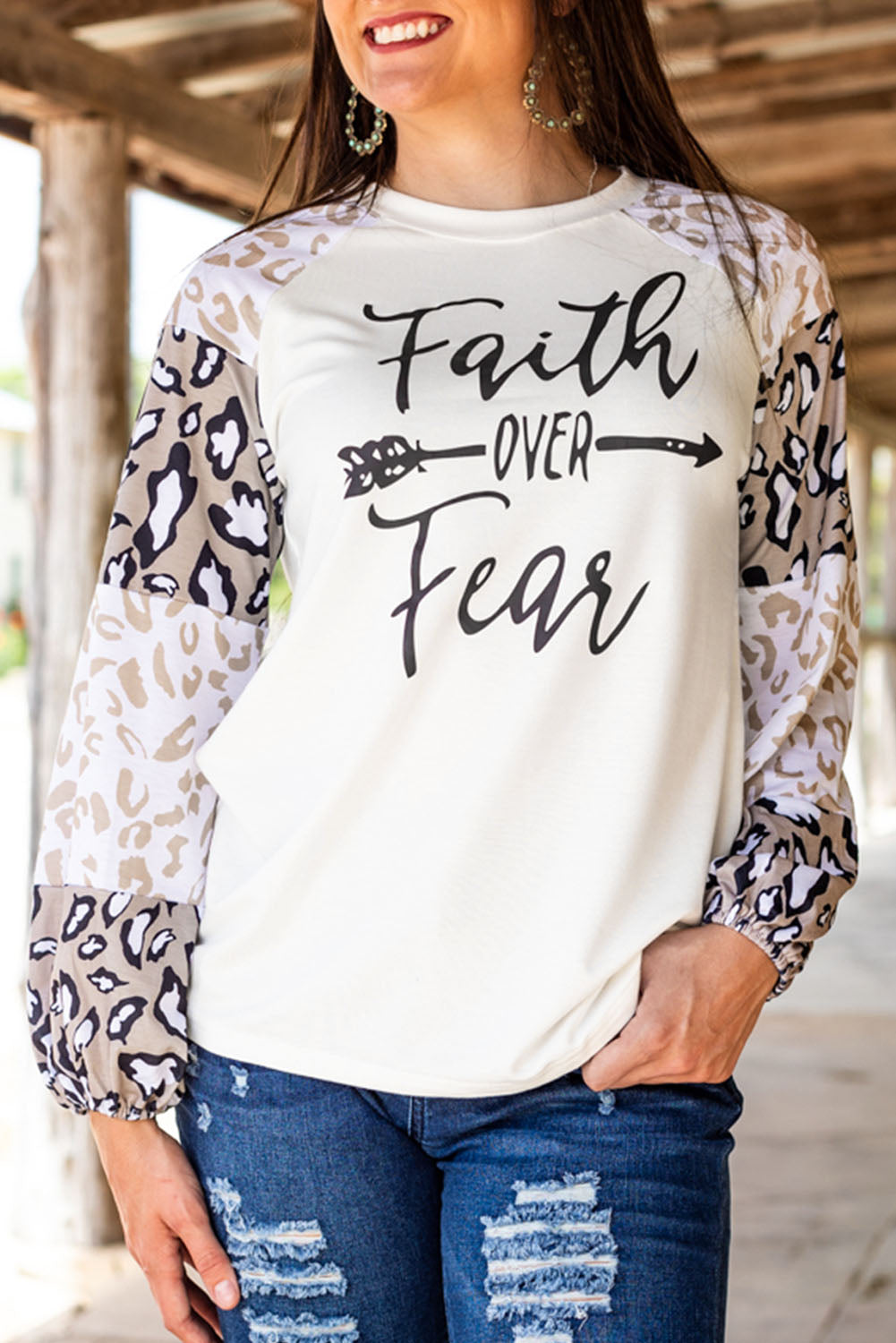 Beige Leopard Print Bubble Sleeve Top