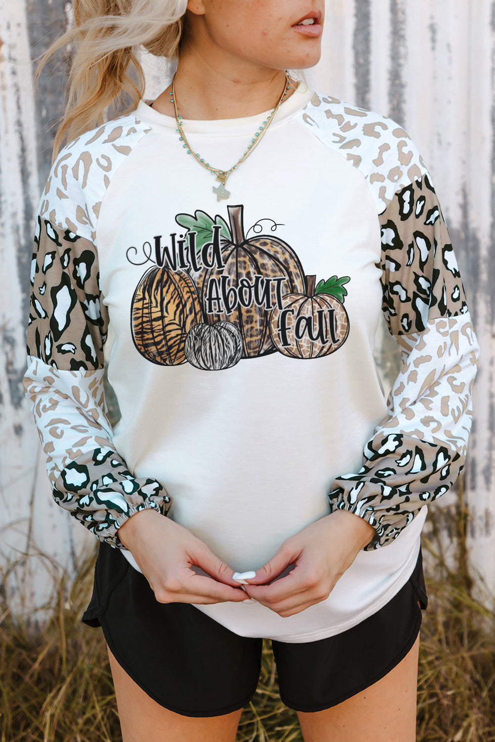 Beige Leopard Print Bubble Sleeve Top