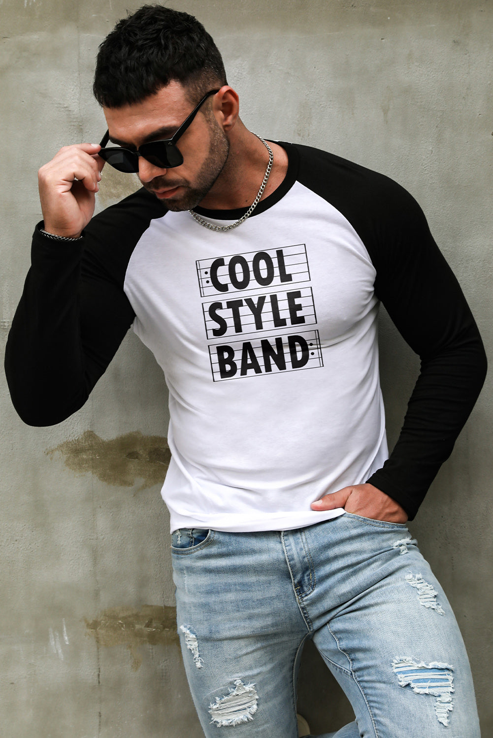 Men's Letter Skull Print Color Block Long Sleeve Top