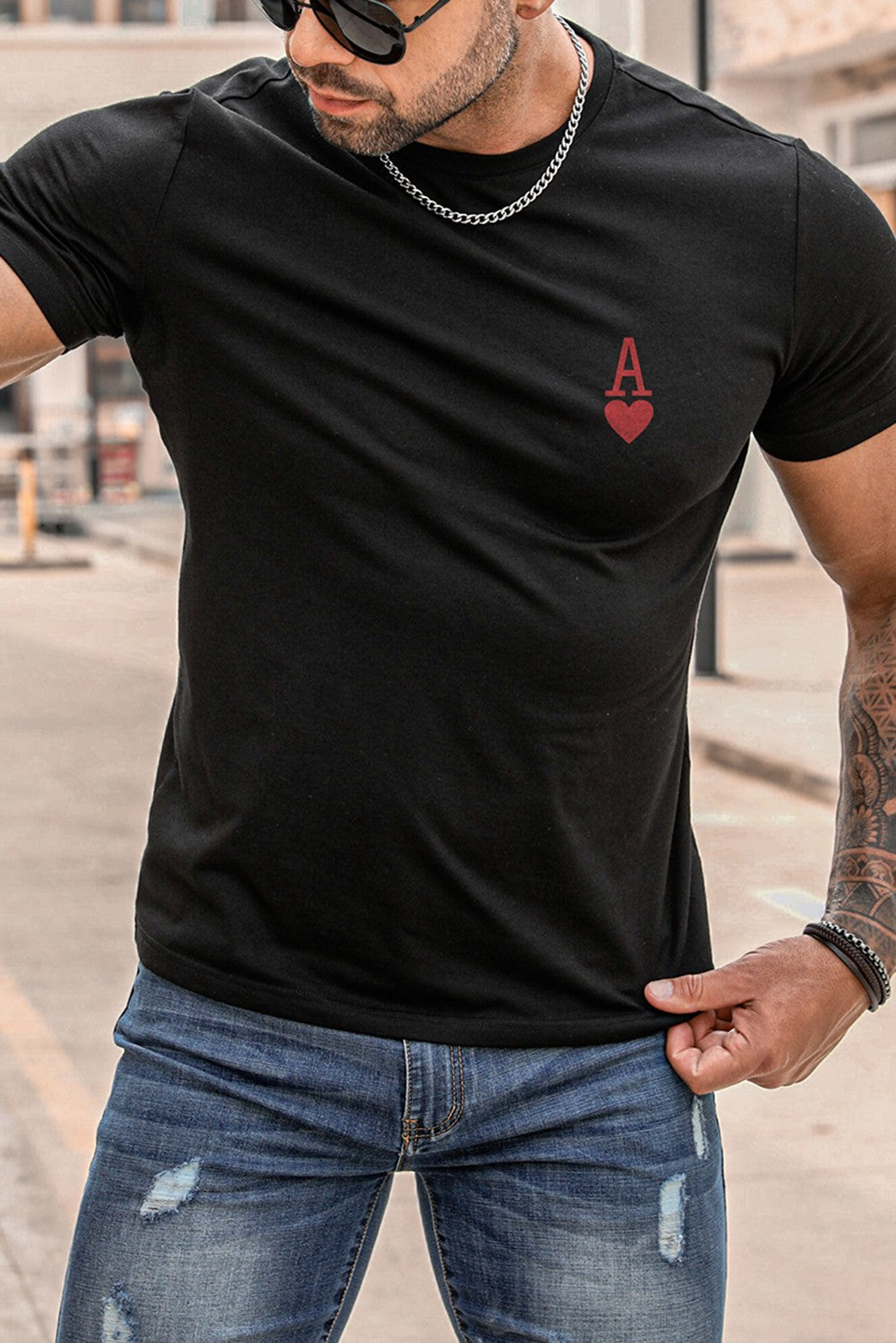 Men's Playing Cards Print Short Sleeve Graphic T-shirt