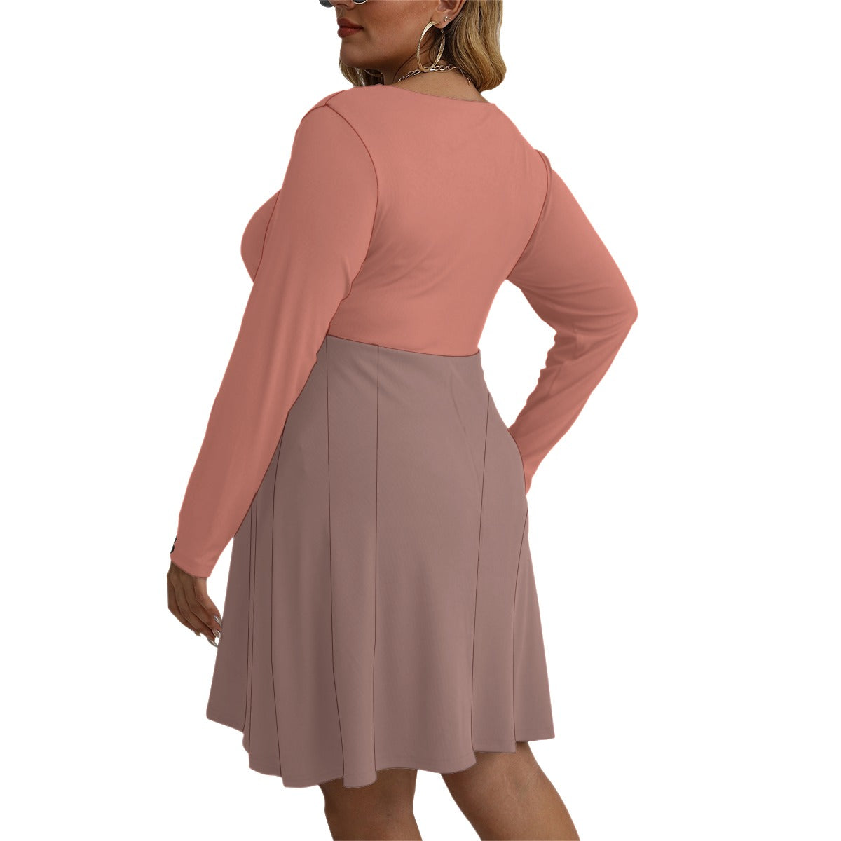 Women's V-neck Long Sleeve Dress(Plus Size)