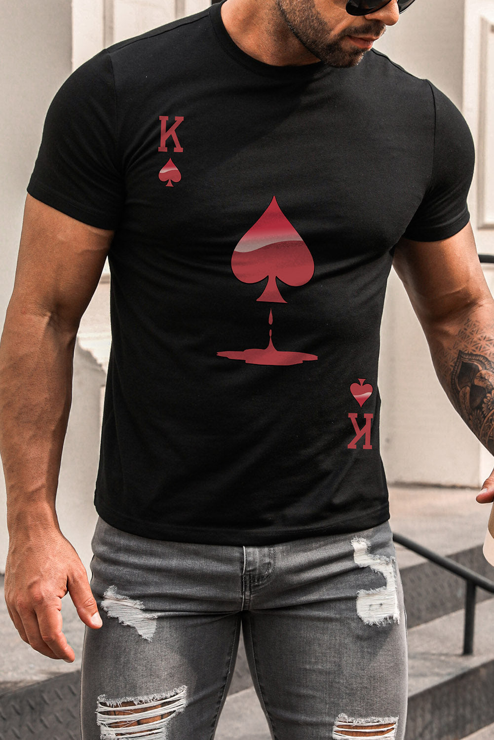 Men's Playing Cards Print Short Sleeve Graphic T-shirt