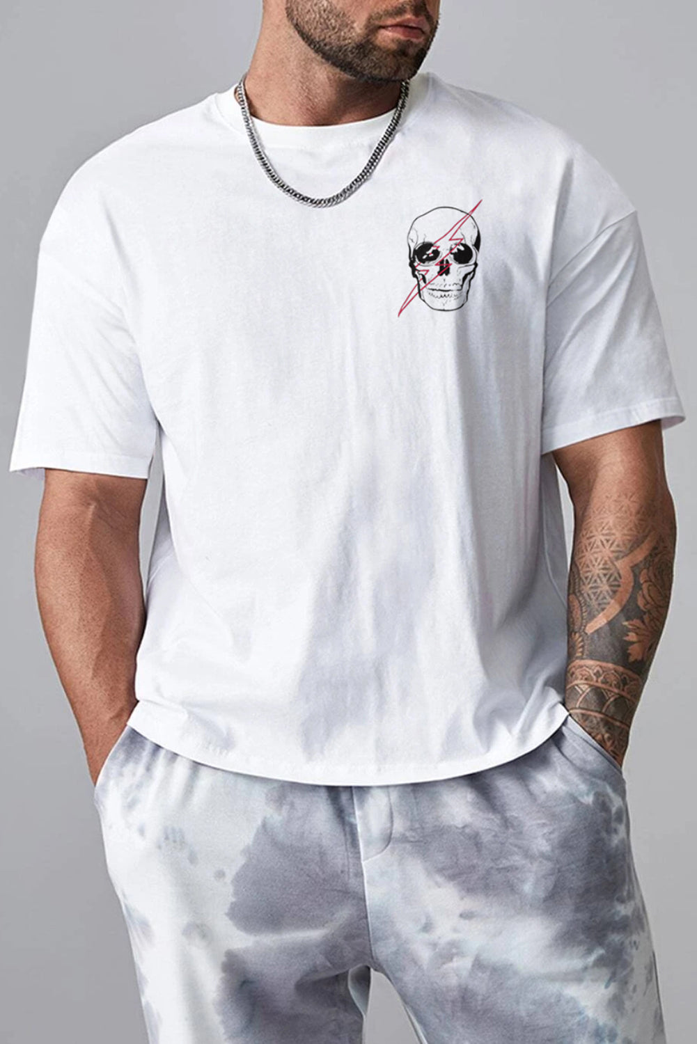 Robotic Bear Print Loose Drop Shoulder Men's T-shirt