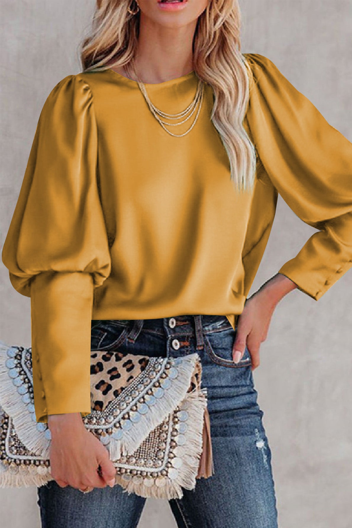 Satin Cuffed Sleeve Shirt