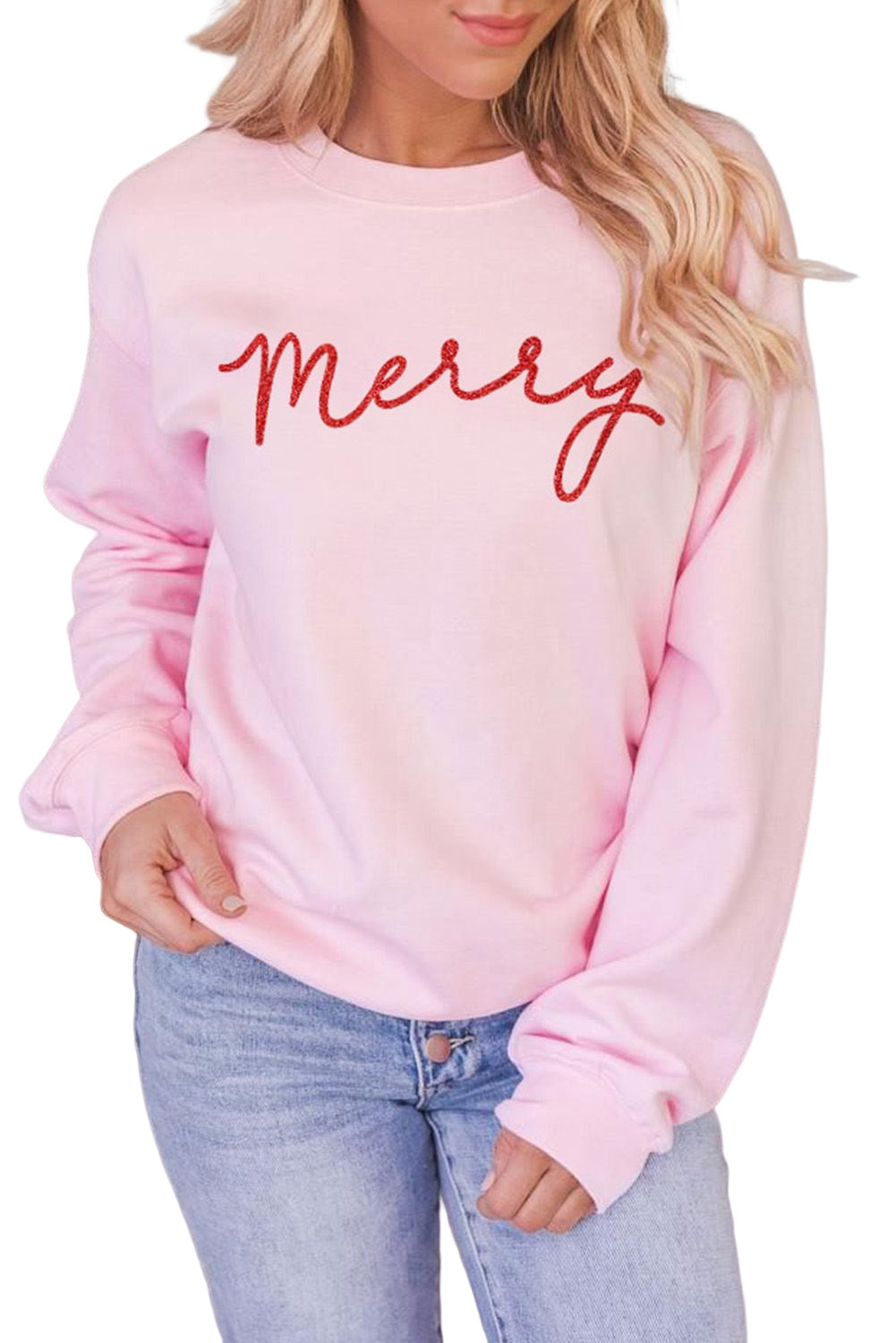 Merry Christmas Graphic Print Long Sleeve Sweatshirt