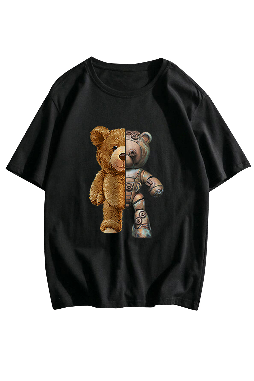 Robotic Bear Print Loose Drop Shoulder Men's T-shirt