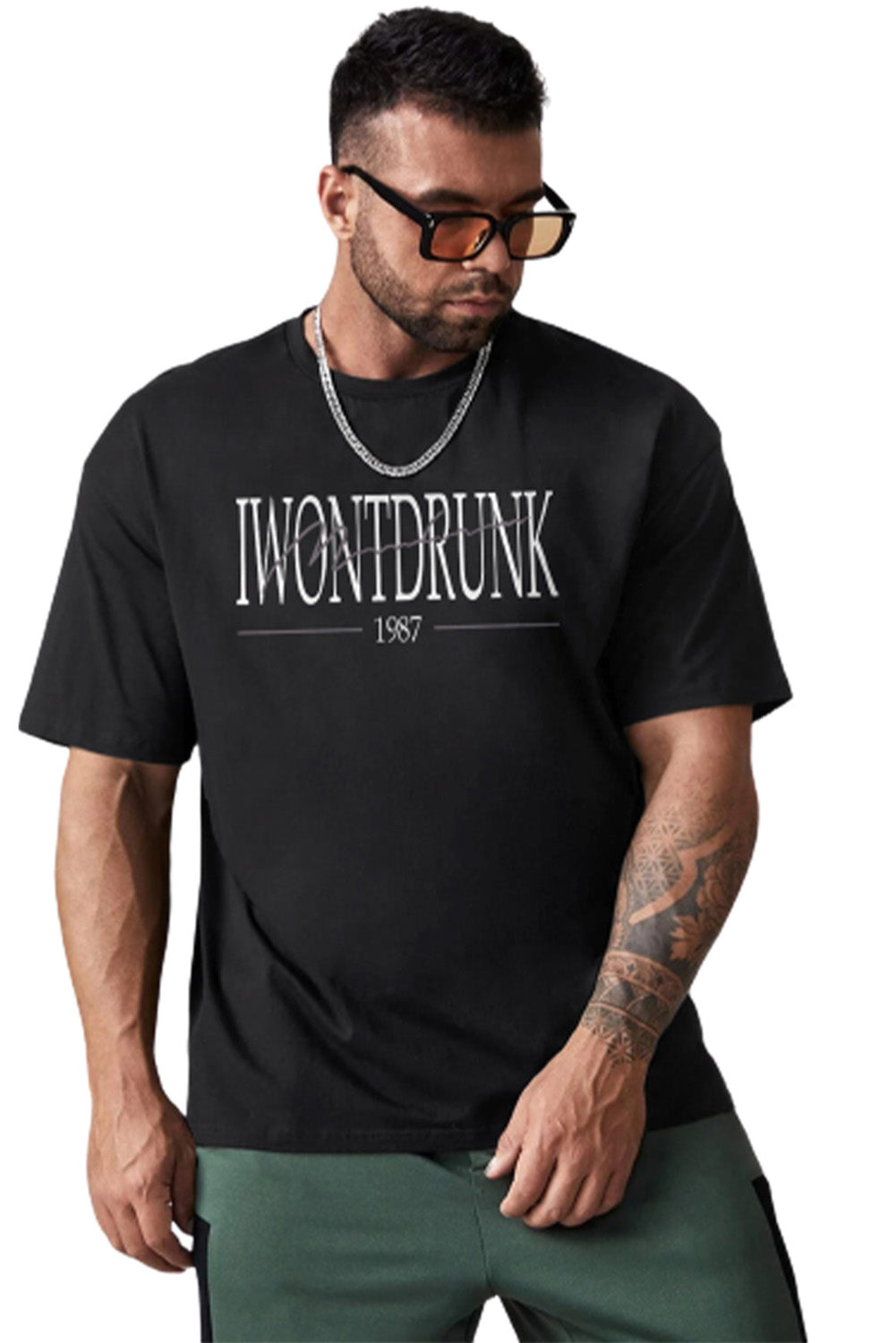 DO IT Letter Print O Neck Men's Oversized Tee
