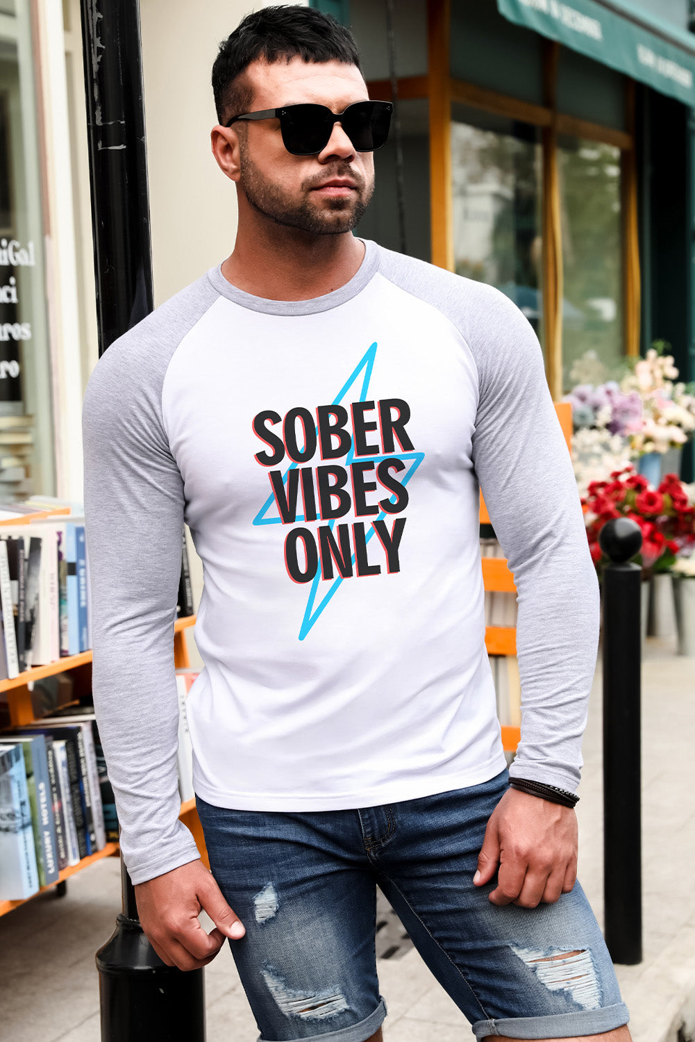 Men's Letter Skull Print Color Block Long Sleeve Top