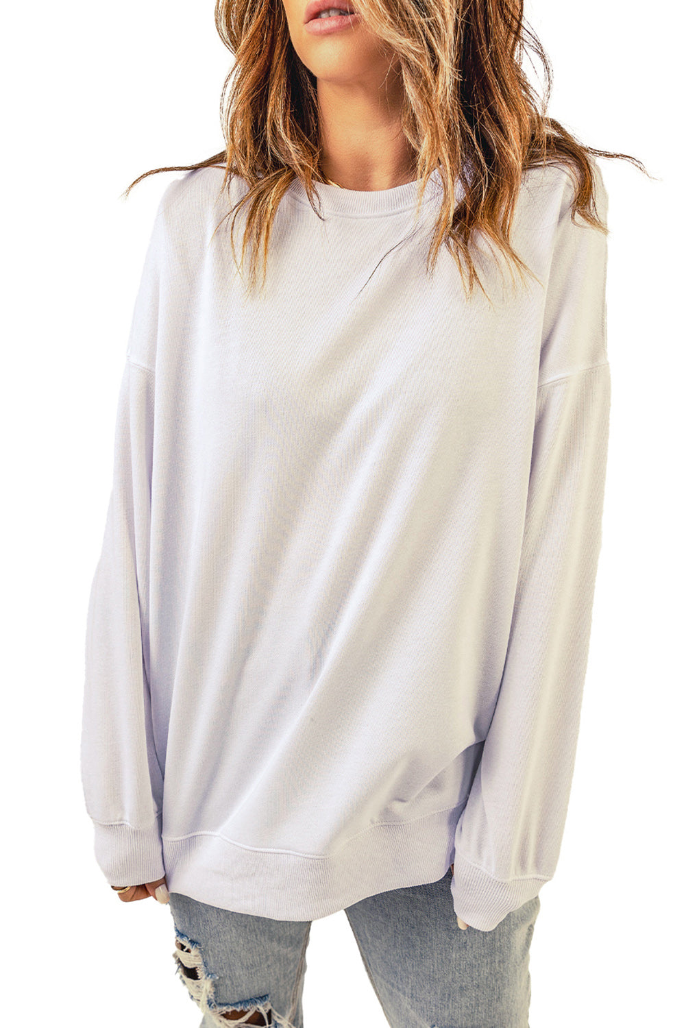 Dark Blue Oversized Solid Drop Shoulder Sweatshirt
