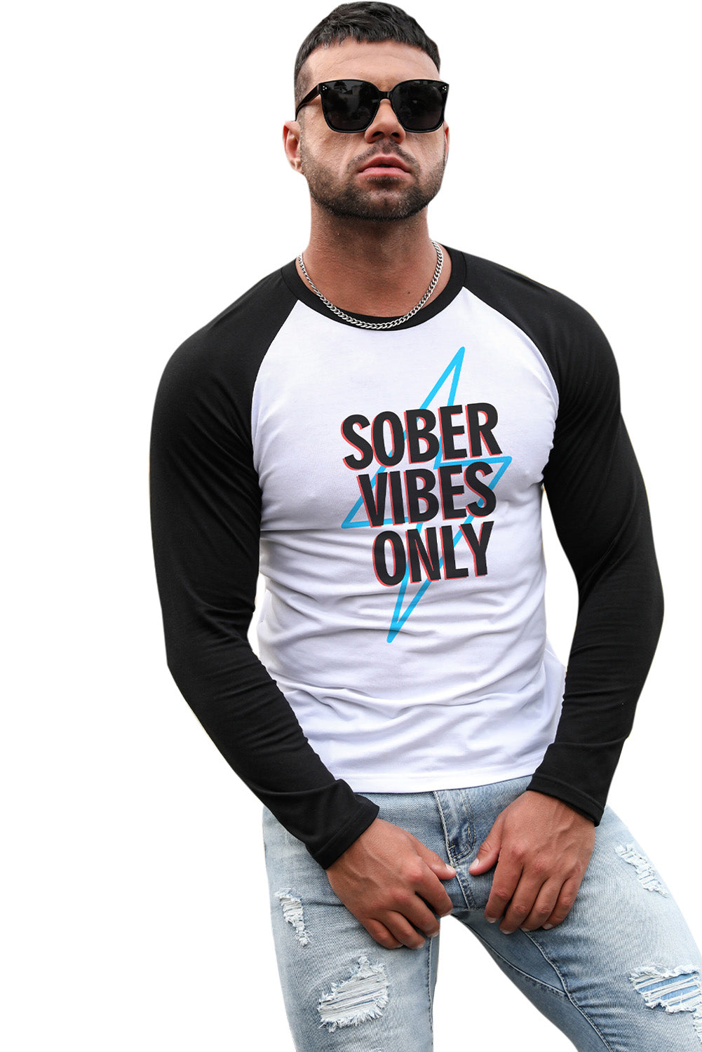 Men's Letter Skull Print Color Block Long Sleeve Top
