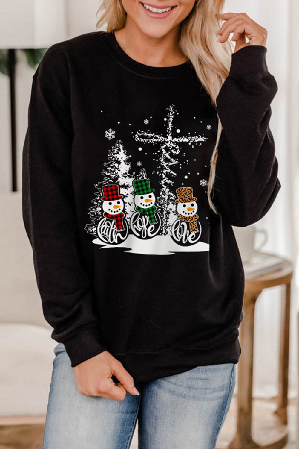 Merry Christmas Graphic Print Long Sleeve Sweatshirt