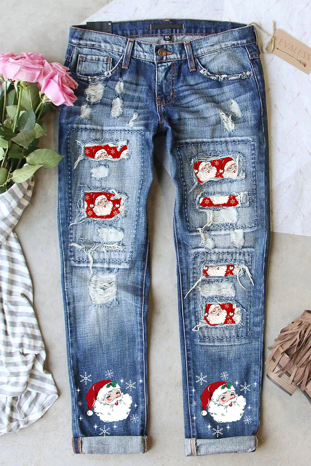 Butterfly Glitter Patchwork Acid Wash Distressed Jeans