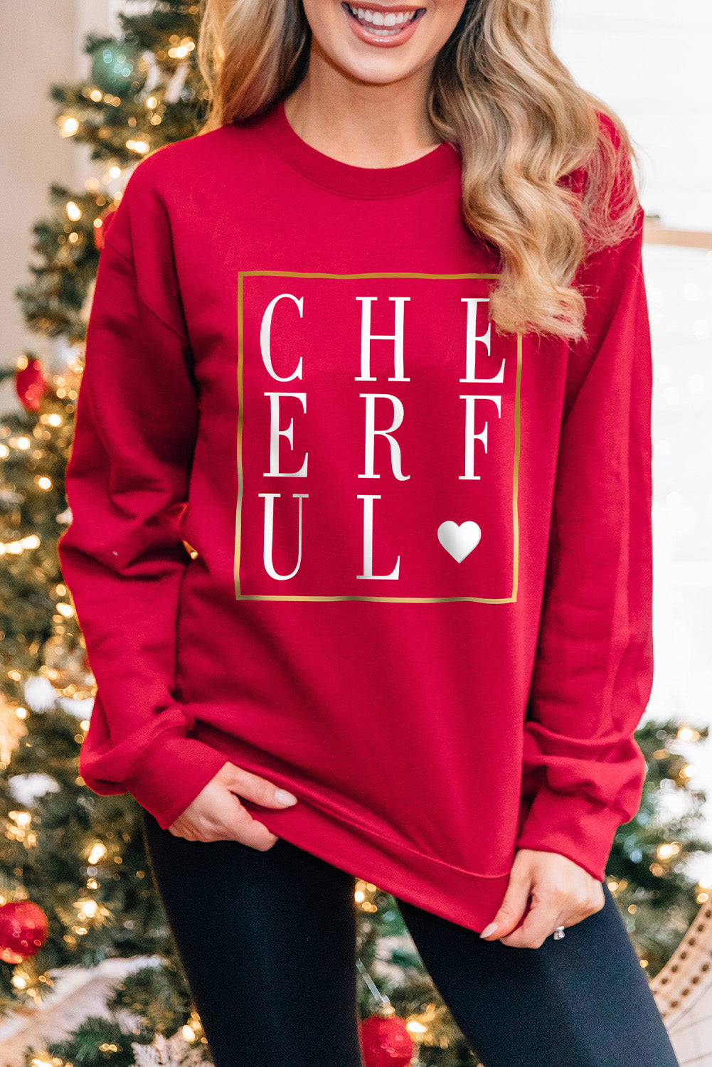 Merry Christmas Graphic Print Long Sleeve Sweatshirt