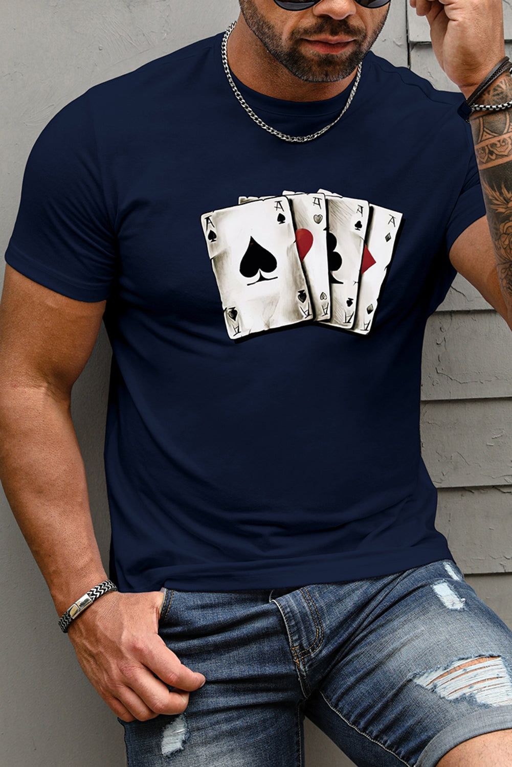 Men's Playing Cards Print Short Sleeve Graphic T-shirt