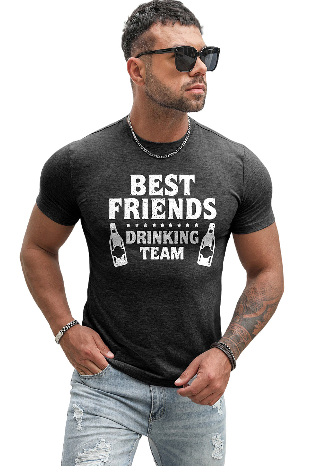 Best Friends Wine Bottle Graphic Print Short Sleeve Men's T Shirt