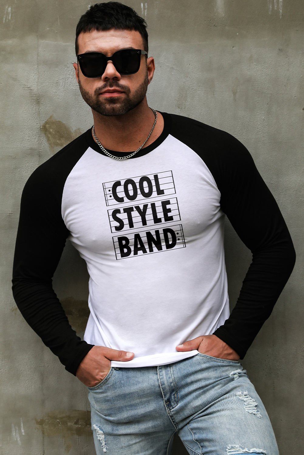 Men's Letter Skull Print Color Block Long Sleeve Top