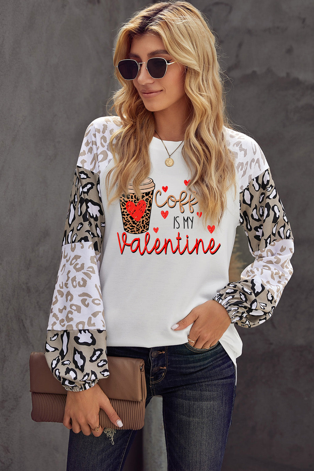 Beige Leopard Print Bubble Sleeve Top
