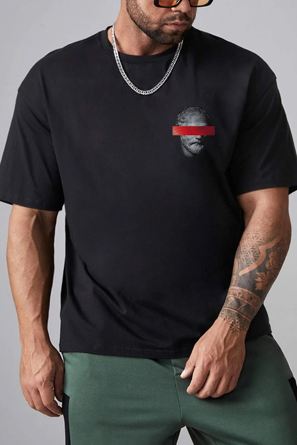 Robotic Bear Print Loose Drop Shoulder Men's T-shirt