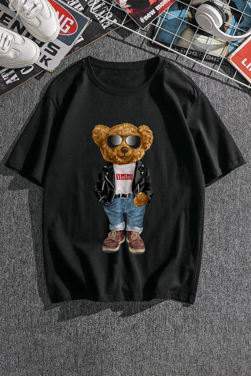 Robotic Bear Print Loose Drop Shoulder Men's T-shirt
