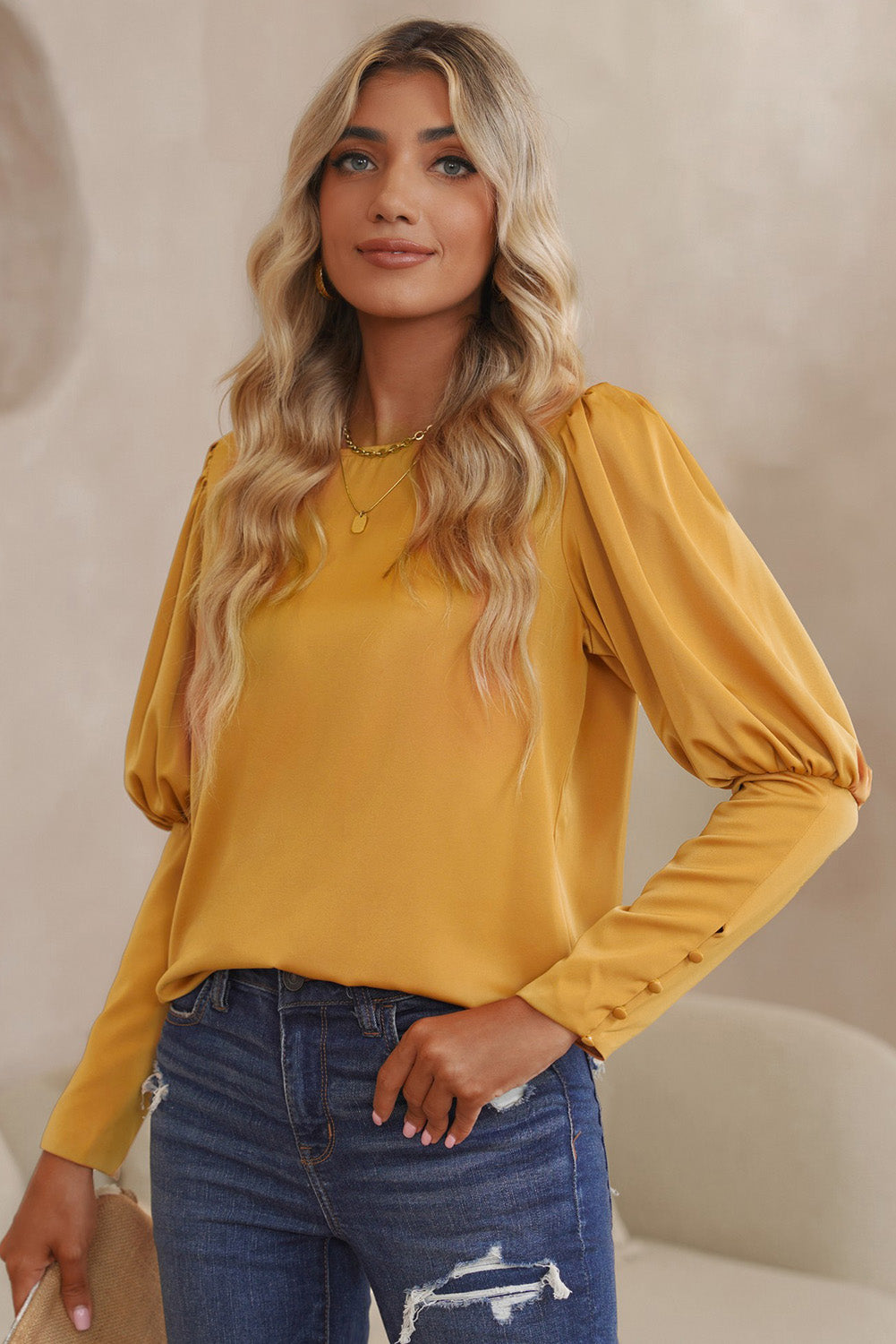 Satin Cuffed Sleeve Shirt