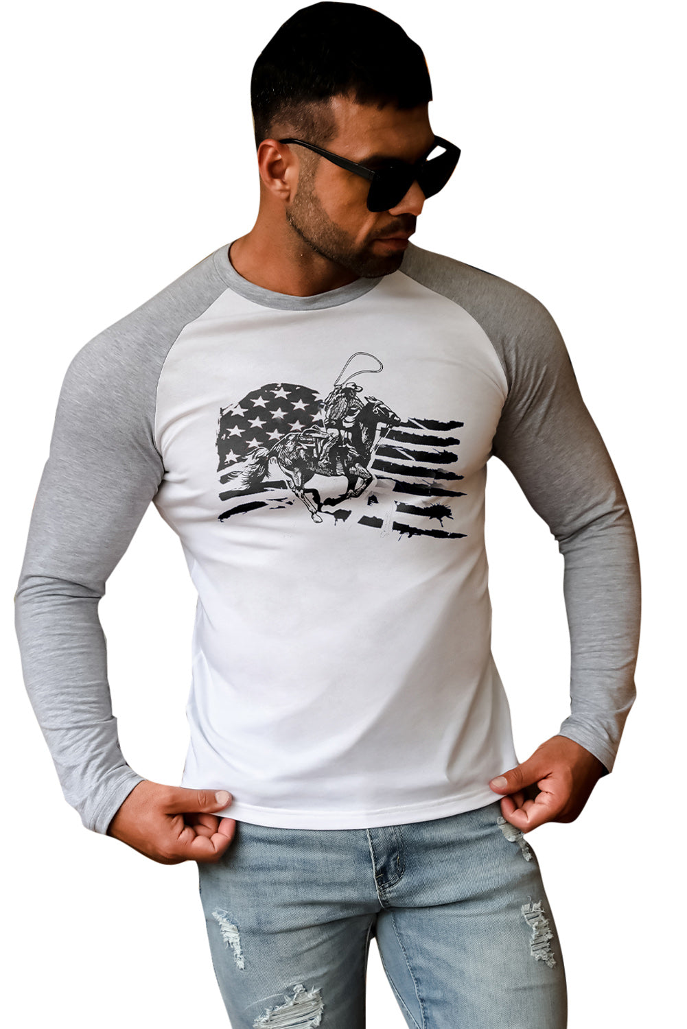 WITHOUT A STOP Horse Print Color Block Men's Top