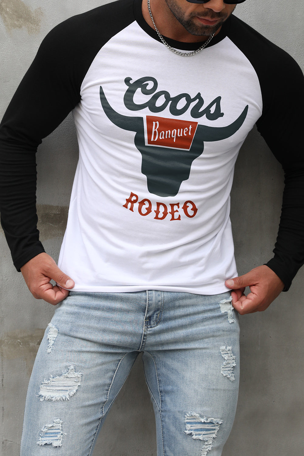 Men's Letter Skull Print Color Block Long Sleeve Top