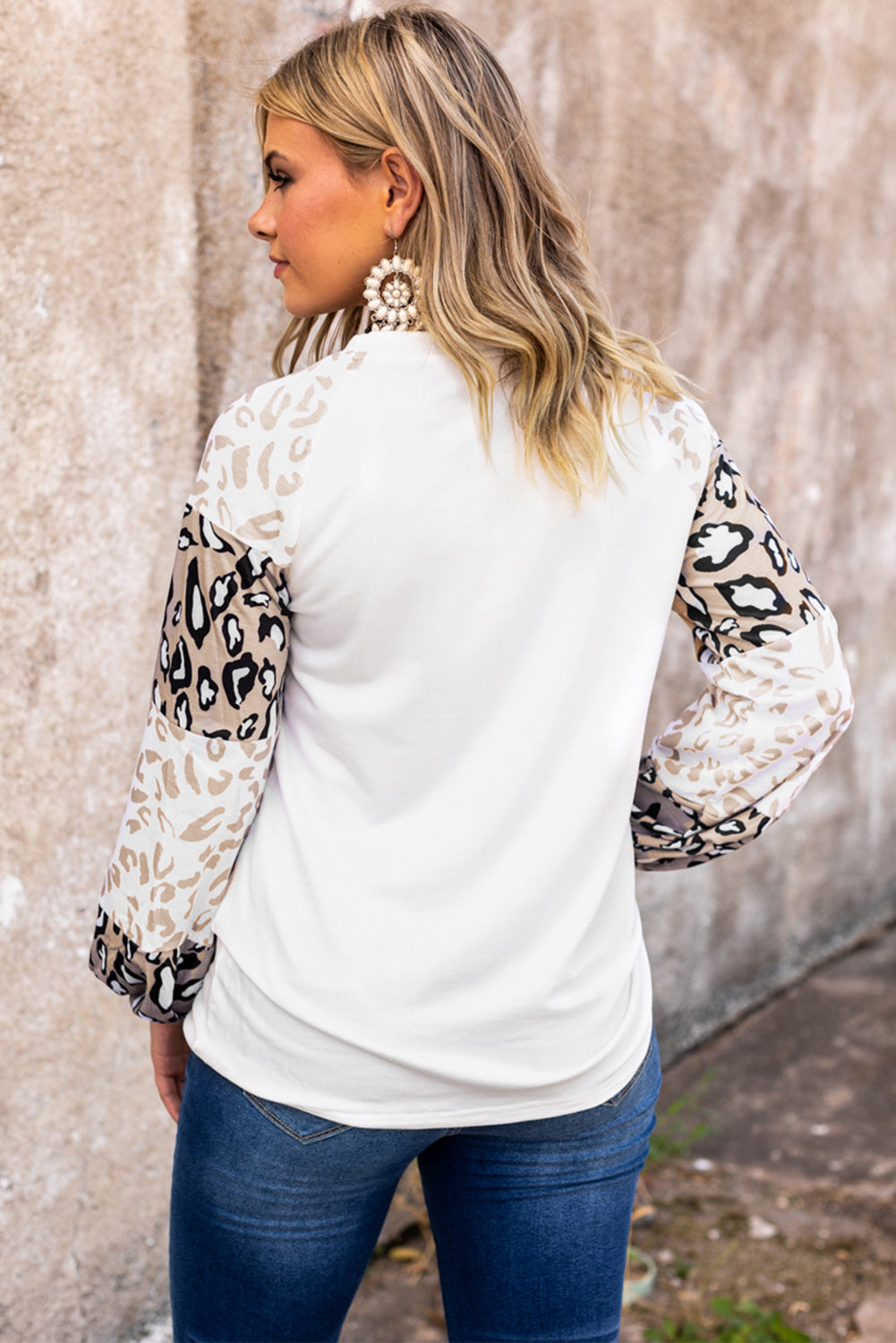 Beige Leopard Print Bubble Sleeve Top