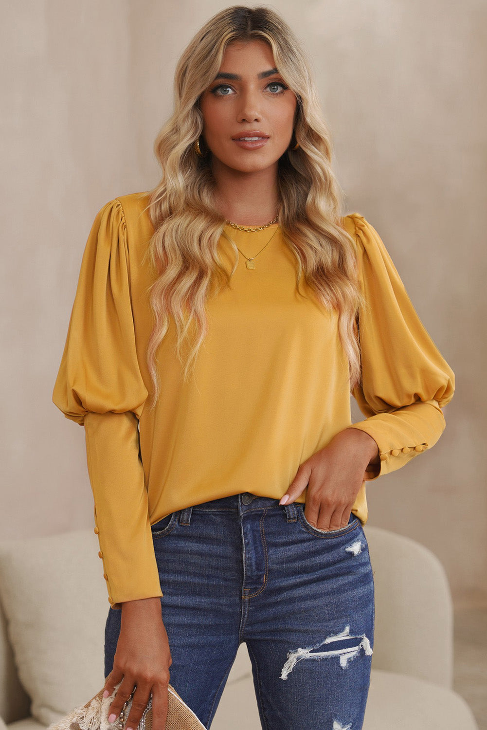 Satin Cuffed Sleeve Shirt