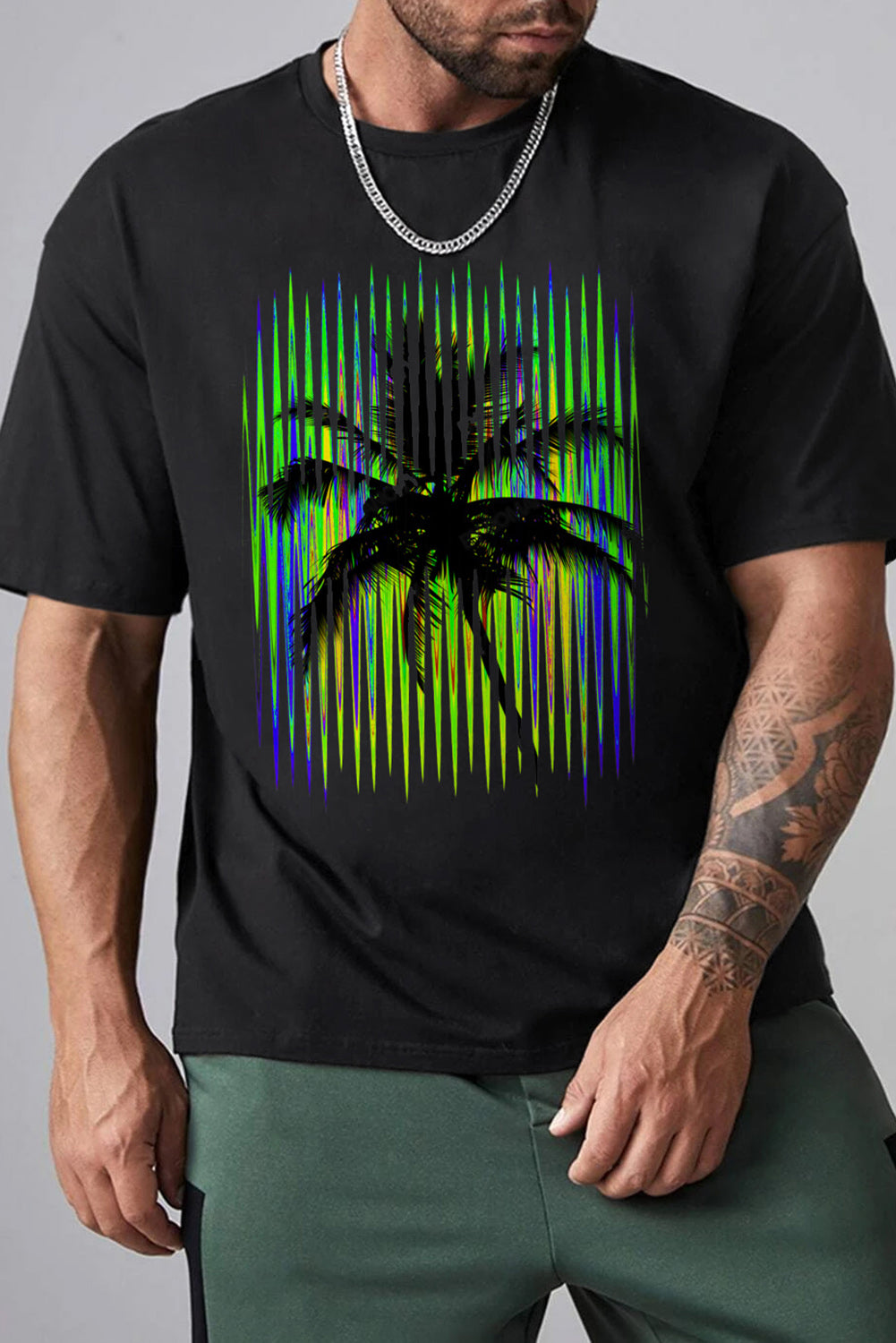 Robotic Bear Print Loose Drop Shoulder Men's T-shirt