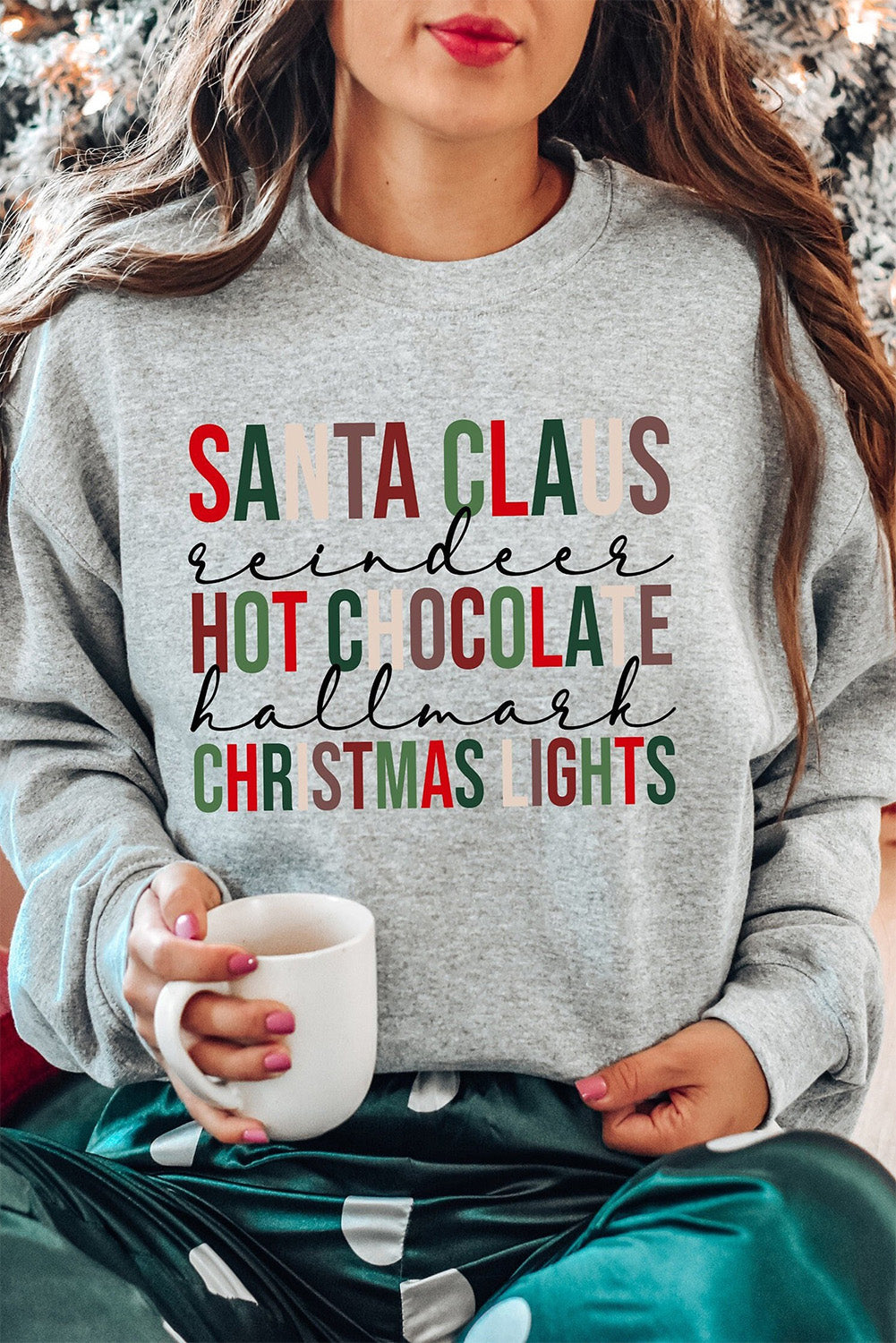 Merry Christmas Graphic Print Long Sleeve Sweatshirt