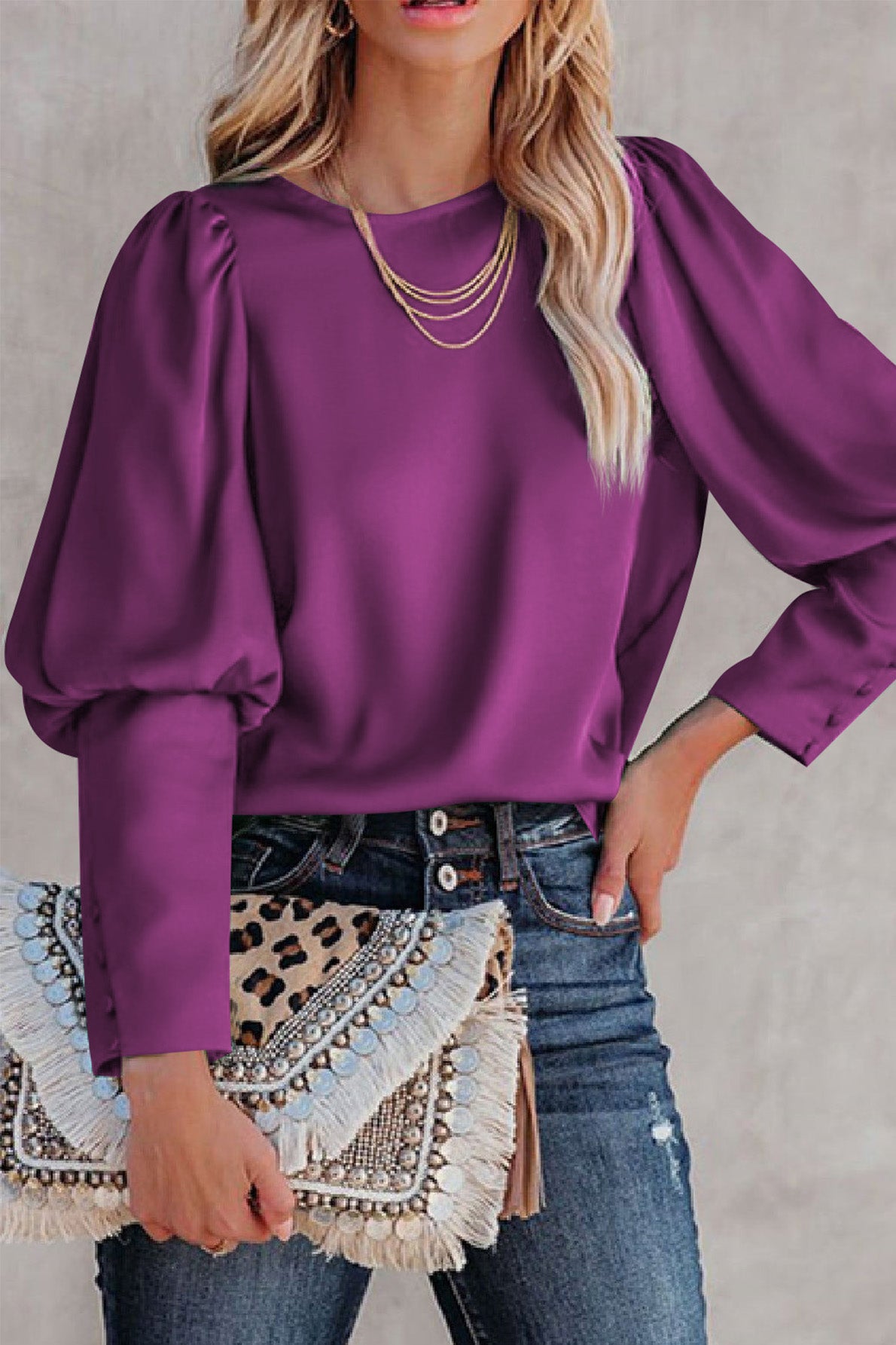 Satin Cuffed Sleeve Shirt
