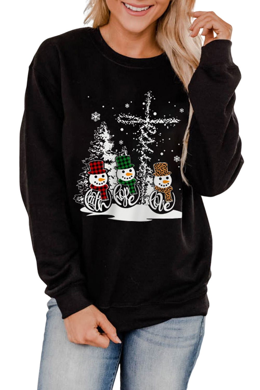 Merry Christmas Graphic Print Long Sleeve Sweatshirt