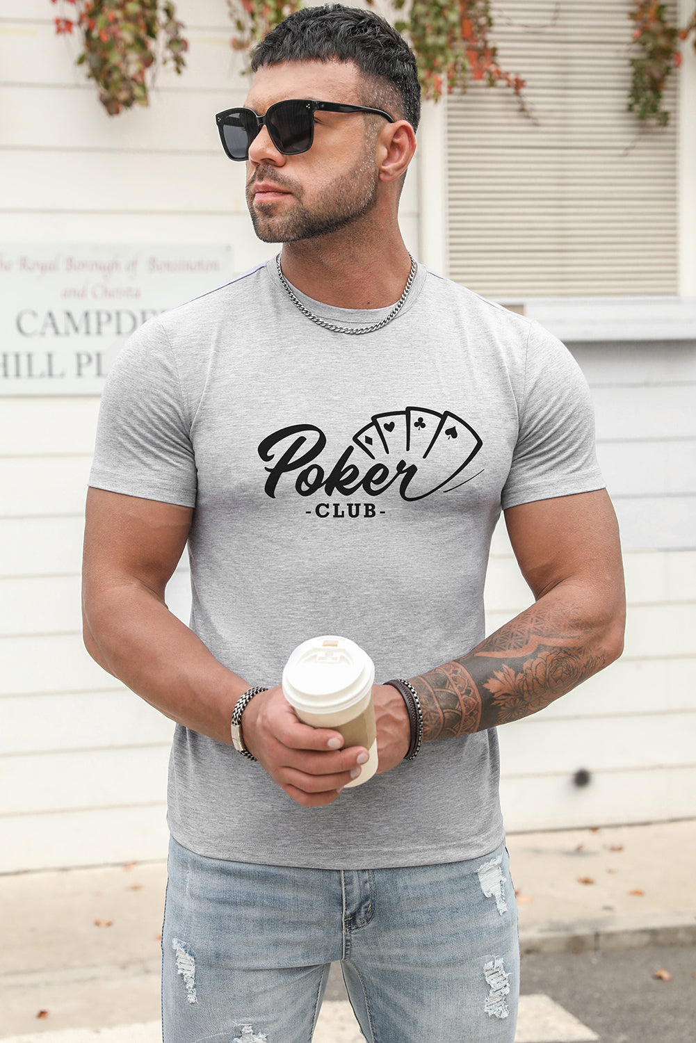 Men's Playing Cards Print Short Sleeve Graphic T-shirt