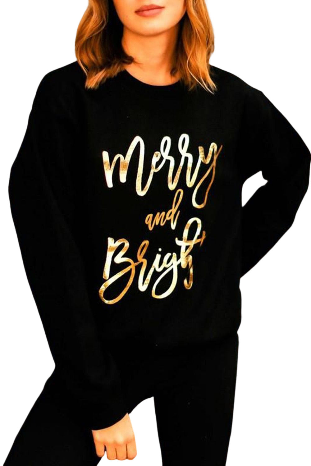Merry Christmas Graphic Print Long Sleeve Sweatshirt