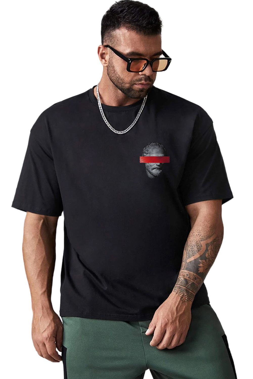 Robotic Bear Print Loose Drop Shoulder Men's T-shirt