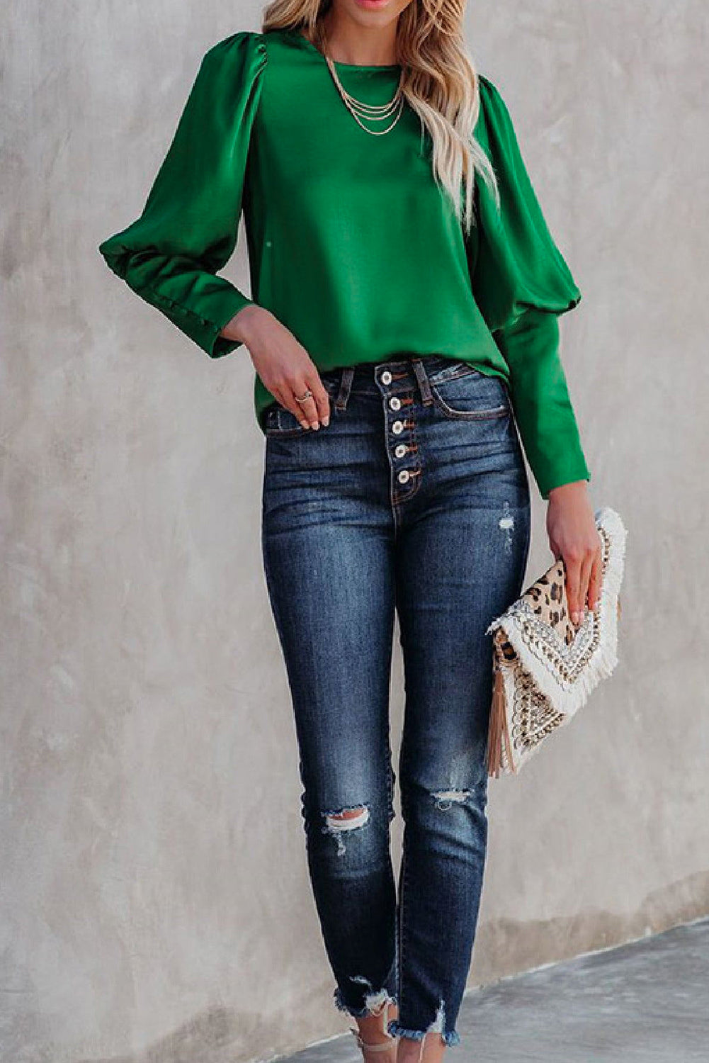 Satin Cuffed Sleeve Shirt