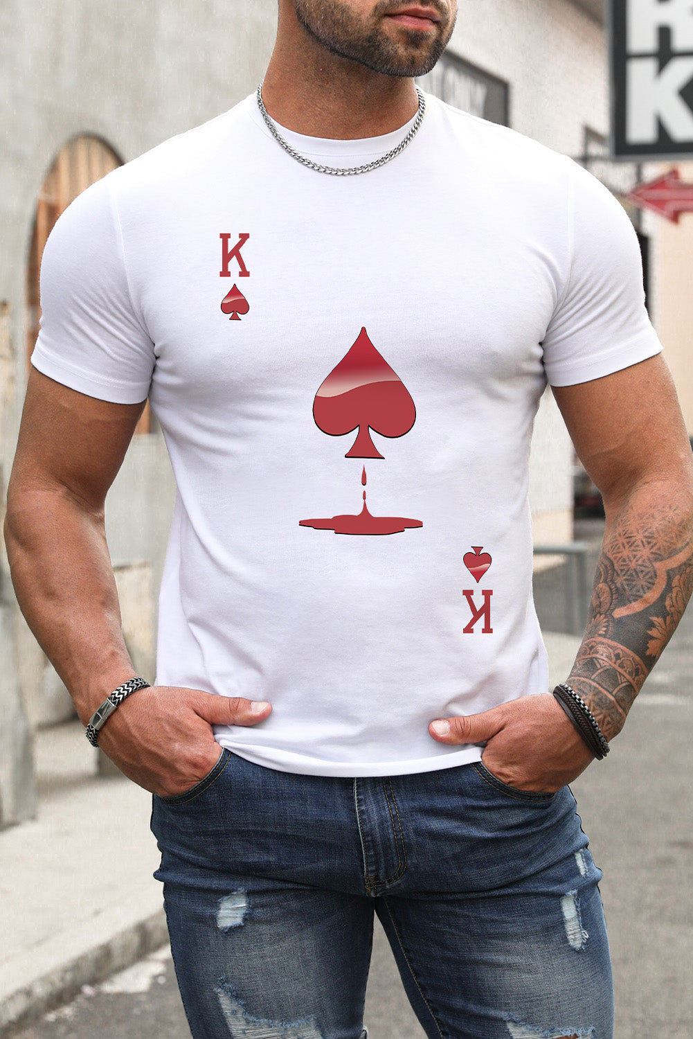 Men's Playing Cards Print Short Sleeve Graphic T-shirt